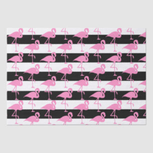 Novelty Pink Flamingos auf Schwarz und Weiß gestre Seidenpapier