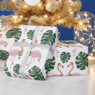 Novelty Pink Santa Flamingo Green Weihnachtsfeiert Geschenkpapier