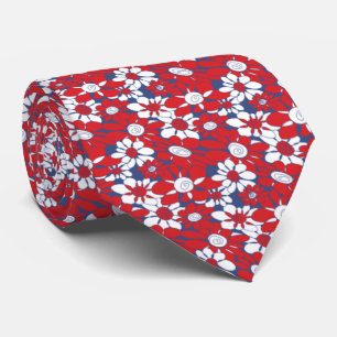 Novelty Red White Blue Floral Krawatte