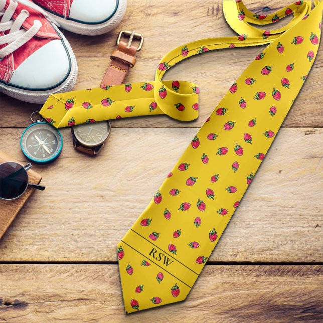 Novelty Strawberry Modern Add Initials Bright Bold Krawatte (Von Creator hochgeladen)