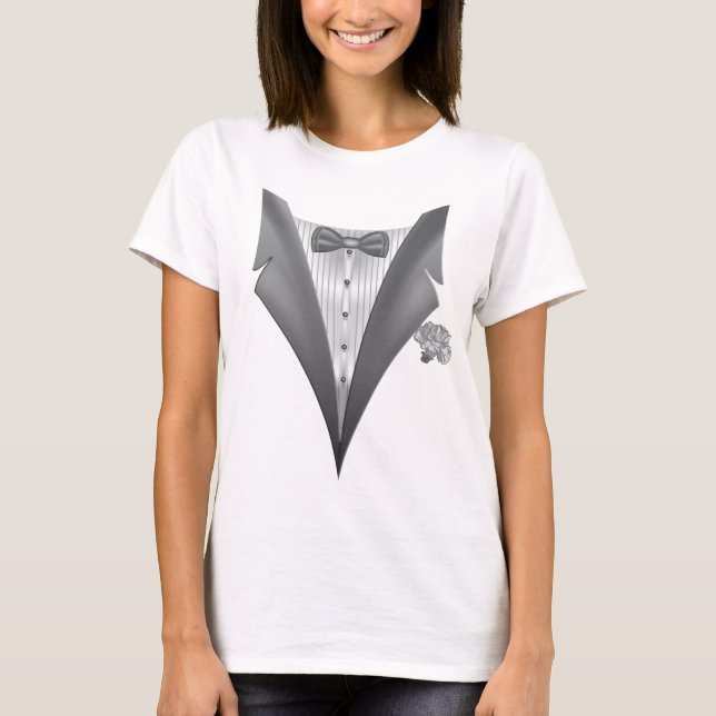 Novelty Tuxedo Tux Print T-Shirt (Vorderseite)