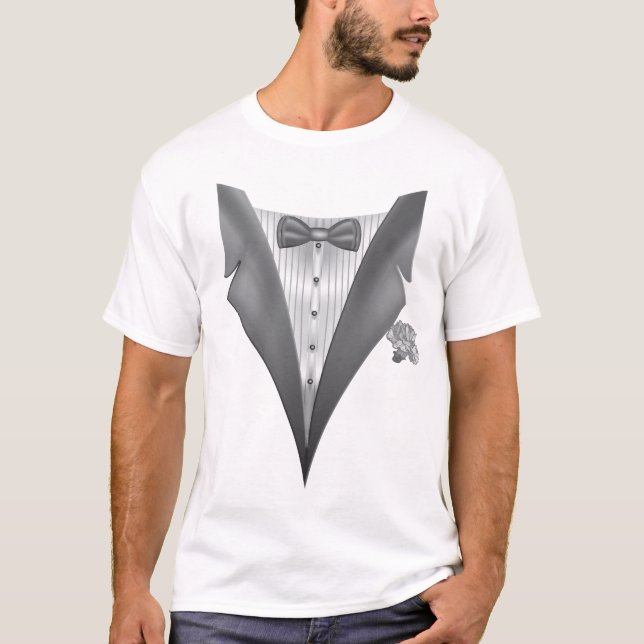 Novelty Tuxedo Tux Print T-Shirt (Vorderseite)