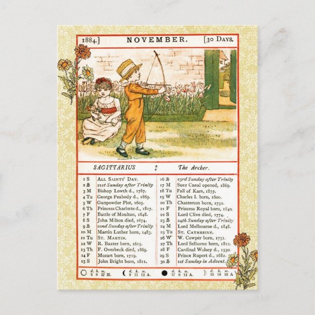 November 1884 Almanac.  Schütze Postkarte (Vorderseite)