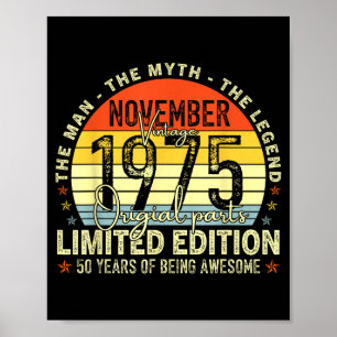 November 1975 50. Geburtstag Für Männer Frauen 50 Poster