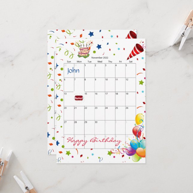 November 2022 Kalender Glückwunsch Einladung zum G (Vorderseite/Rückseite Beispiel)