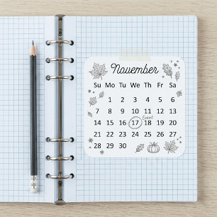 November 2027 Flex Start Kalender  Quadratischer Aufkleber