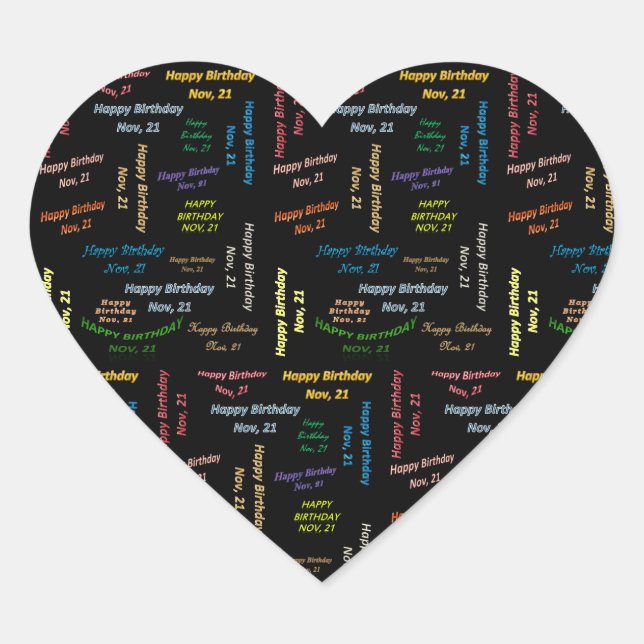 November, 21 Geburtstagsaufkleber Herz-Aufkleber (Vorderseite)