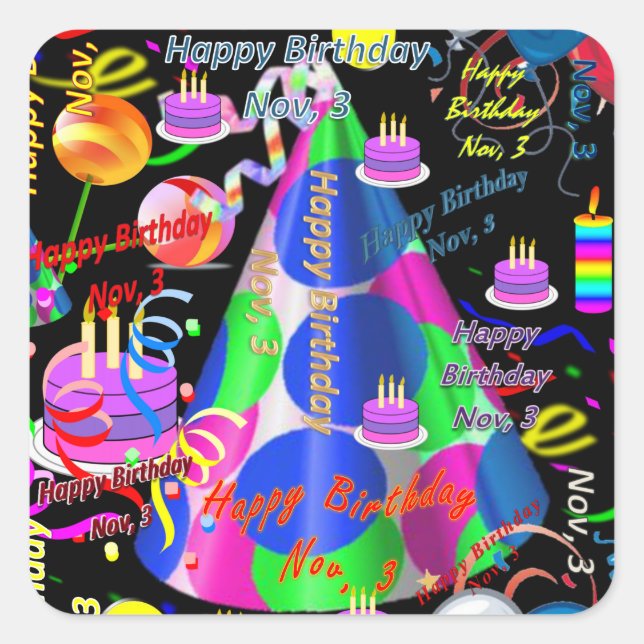 November, 3 Kindergeburtstag Stickers (Vorderseite)