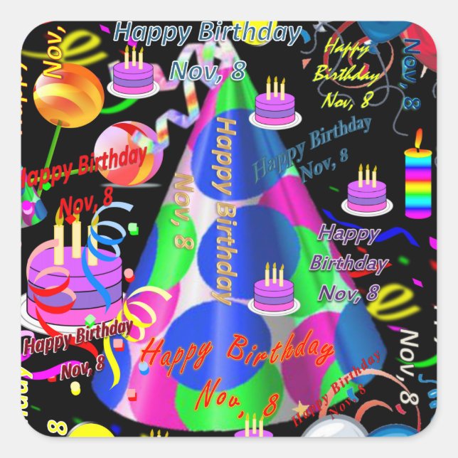 November, 8 Kindergeburtstag Stickers (Vorderseite)
