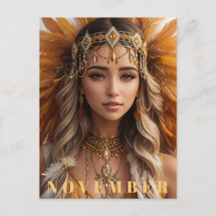 *~* NOVEMBER AP53 Headdress Topaz Birthstone boho Postkarte