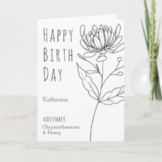 November Birth Flower Chrysanthemum & Peony  Karte