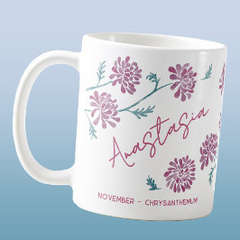 November Birth Flower Custom Name Chrysanthemum Kaffeetasse