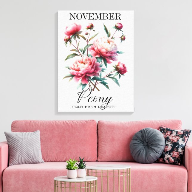 November Birth Flower Peony Premium Wrapped Canvas Leinwanddruck (Insitu (Wohnzimmer))