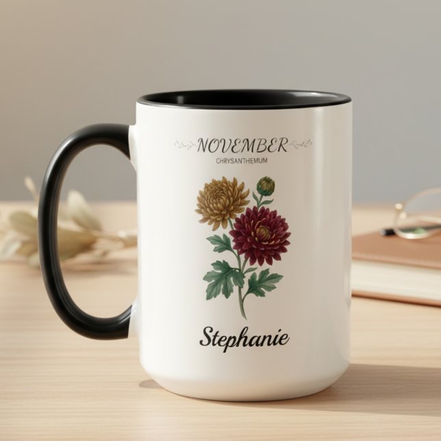 November Birthday Gift Birth Flower Botanical Tasse (November birth month flower chrysanthemum birthday coffee mug)