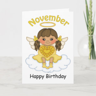 November Birthstone Angel Brünett Geburtstagskarte Karte