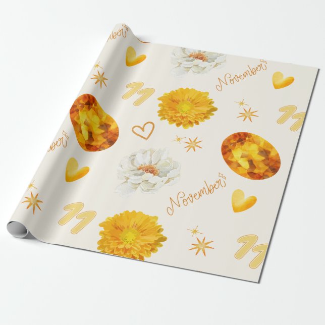 November Birthstone & Flower | Watercolor Geschenkpapier (Ungerollt)