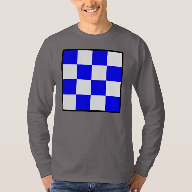 NOVEMBER Blue White Checked Square T-Shirt (Vorderseite)