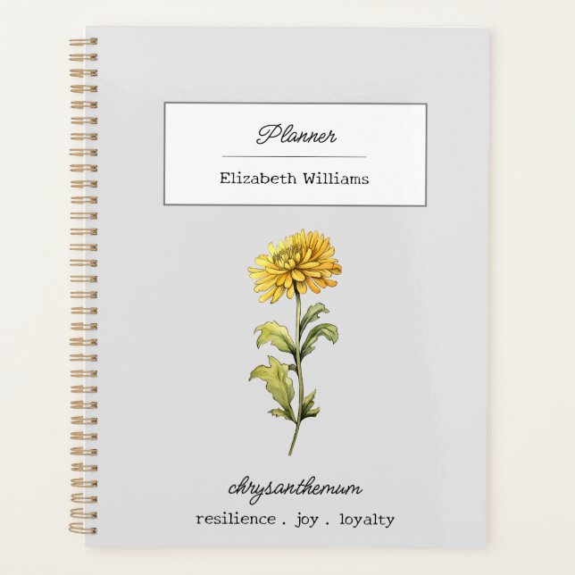 NOVEMBER CHRYSANTHEMUM GEBURTSBLUME PERSONALISIERT PLANER (Vorderseite)