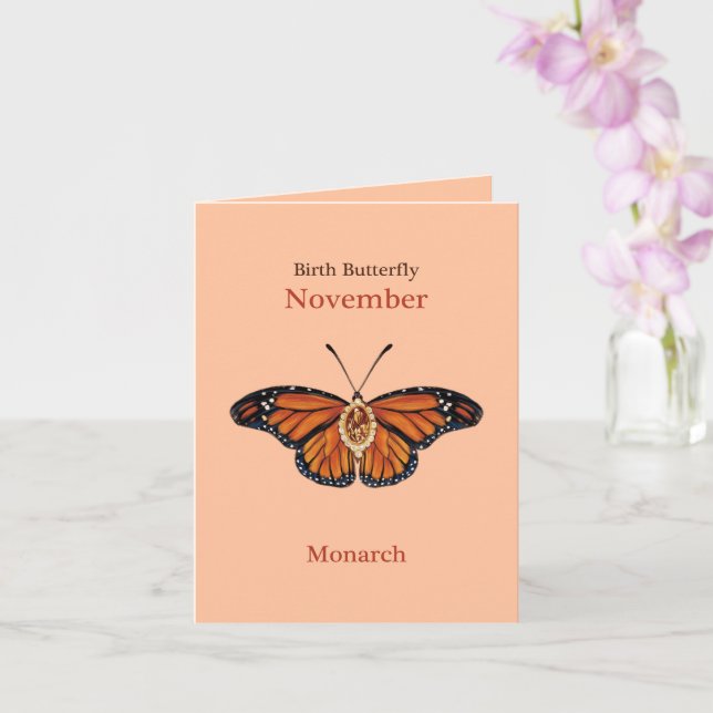 November Citrine Gemstone Monarch Butterfly Design Karte (Orchidee)