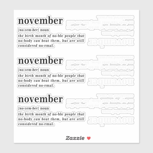 November Definition Geburtstag Aufkleber (Blatt)