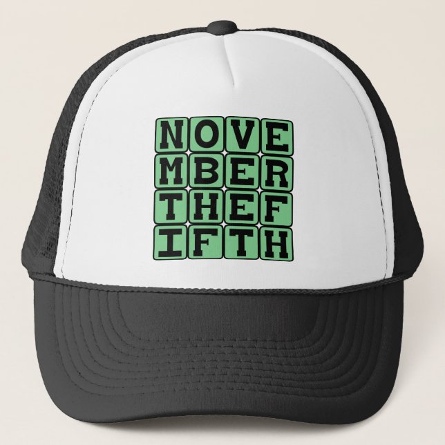 November Der 5. Typ Fawkes Day Truckerkappe (Vorderseite)