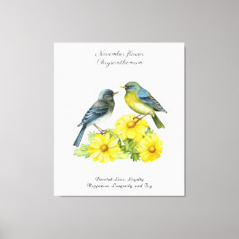 November Geburtsmonat Blume Chrysanthemum Birds Leinwanddruck