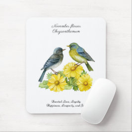 November Geburtsmonat Blume Chrysanthemum Birds Mousepad
