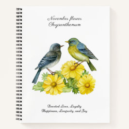 November Geburtsmonat Blume Chrysanthemum Birds Notizbuch