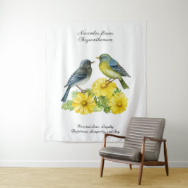 November Geburtsmonat Blume Chrysanthemum Birds Wandteppich