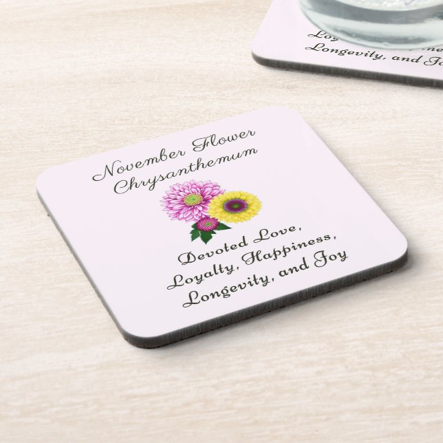 November Geburtsmonat Blume Chrysanthemum Getränkeuntersetzer (Linke Seite)