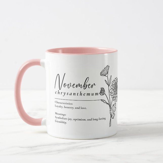 November Geburtsmonat Blume Chrysanthemum Minimal Tasse (Links)