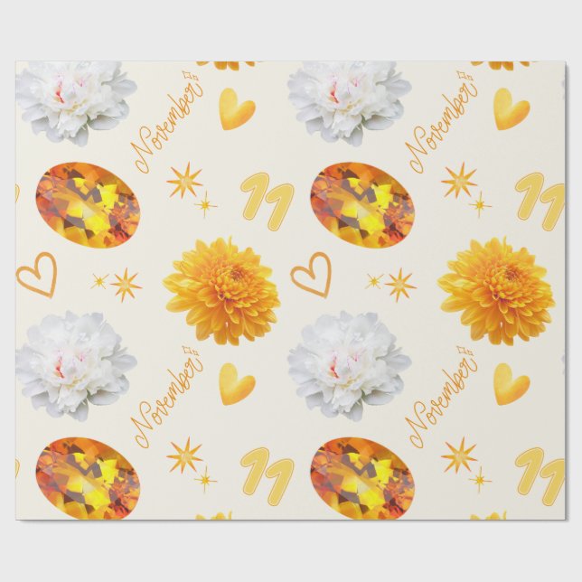 November Geburtsstein & Blume | Citrin & Chrysanth Geschenkpapier (Flach)