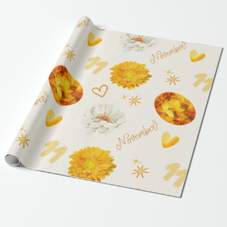 November Geburtsstein & Blume | Wasserfarbe Geschenkpapier