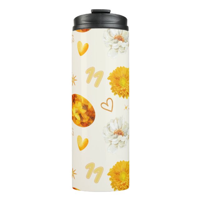 November Geburtsstein & Blume | Wasserfarbe Thermosbecher (Vorderseite)