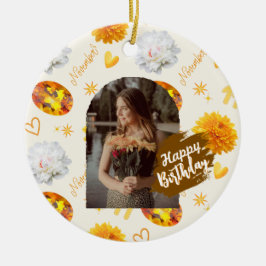 November-Geburtsstein- und Blumen-Personalisierter Keramik Ornament