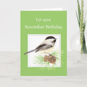 November Geburtstag, Chickadee, Bird Karte