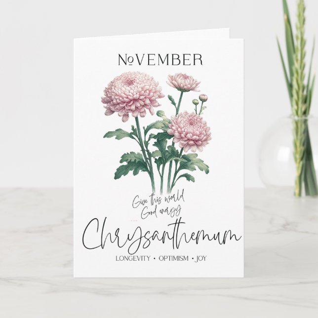 November Geburtstag Monat Blume Chrysanthemum Karte (Vorderseite)