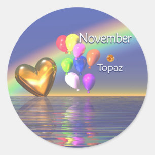 November Geburtstag Topaz Herz Runder Aufkleber