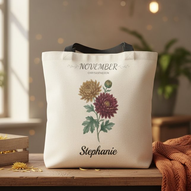 November Geburtstagsgeschenk Geburtsblume Botanisc (November birth month flower chrysanthemum birthday tote)
