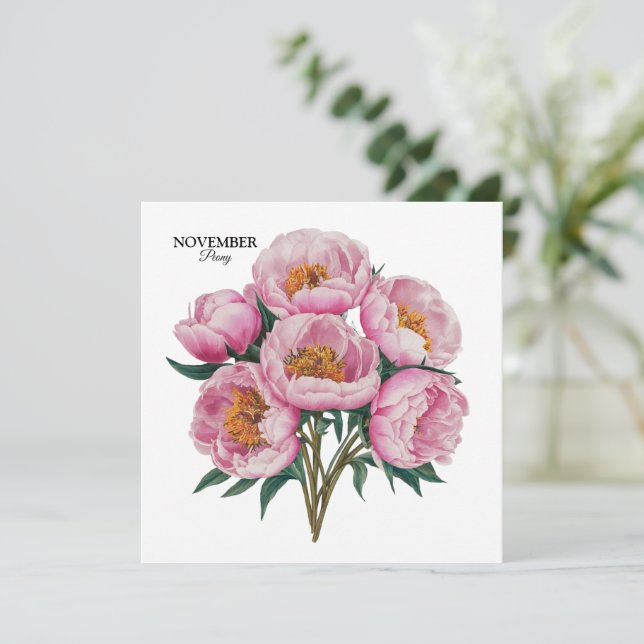 November Peony Bloom - Personalisiertes Geburtstag Einladung (Stehend Vorderseite)