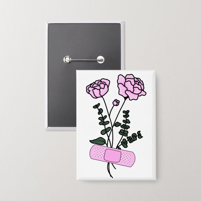 November Peony Blume Bandaid Button (Vorderseite/Rückseite)