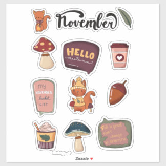 November-Stickerbogen - Eichhörnchen & gemütliche  Aufkleber