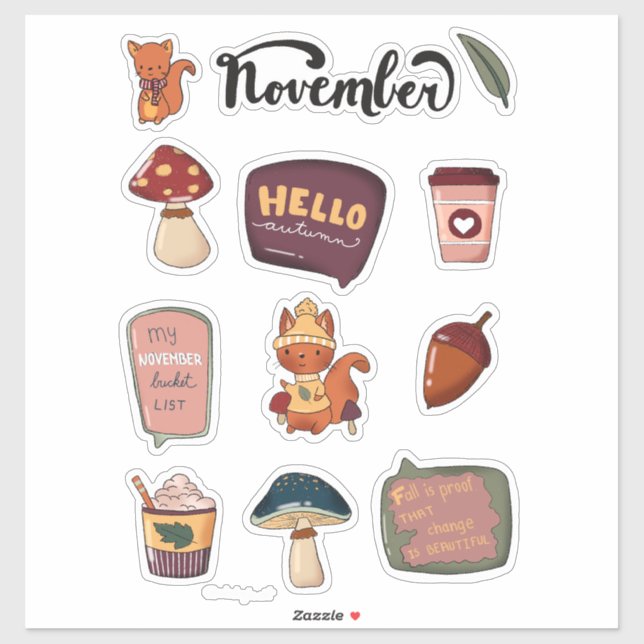 November-Stickerbogen - Eichhörnchen & gemütliche  Aufkleber (Blatt)