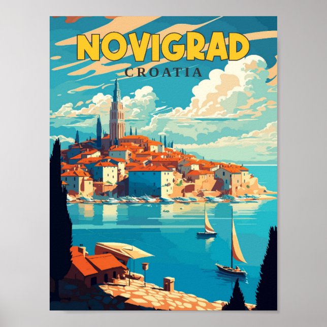 Novigrad Croatia Vintage Illustration Poster (Vorne)