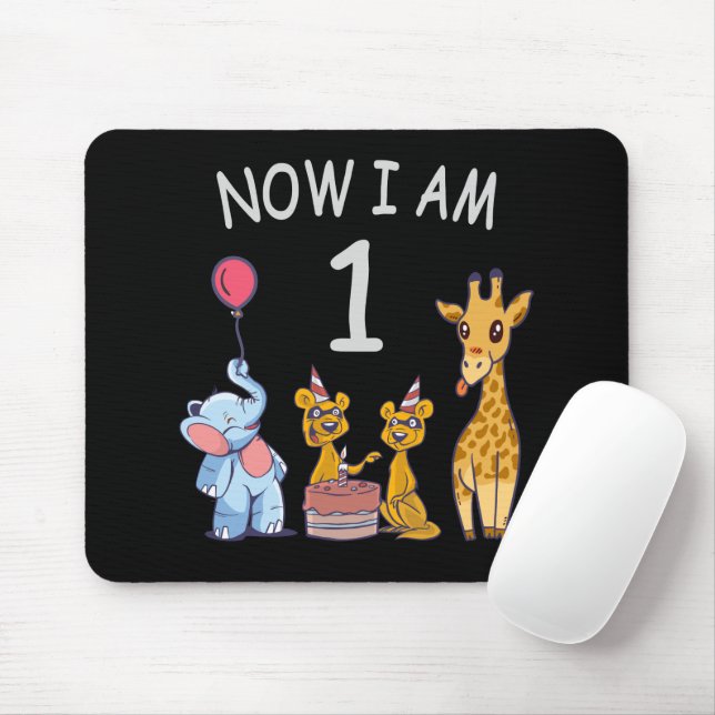 Now I am 1 year old 1st Birthday at the Zoo Baby B Mousepad (Mit Mouse)