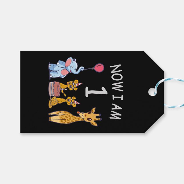 Now I am 1 year old 1st Birthday at the Zoo Geschenkanhänger (Vorderseite (Horizontal))