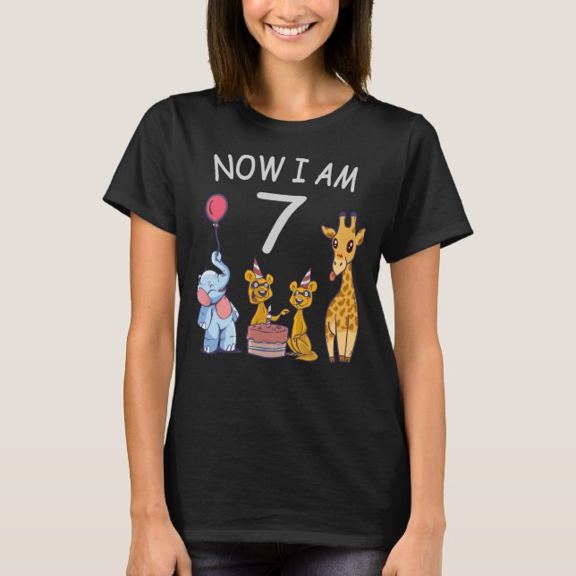 Now I am 7 years old 7th Birthday at the Zoo T-Shirt (Vorderseite)