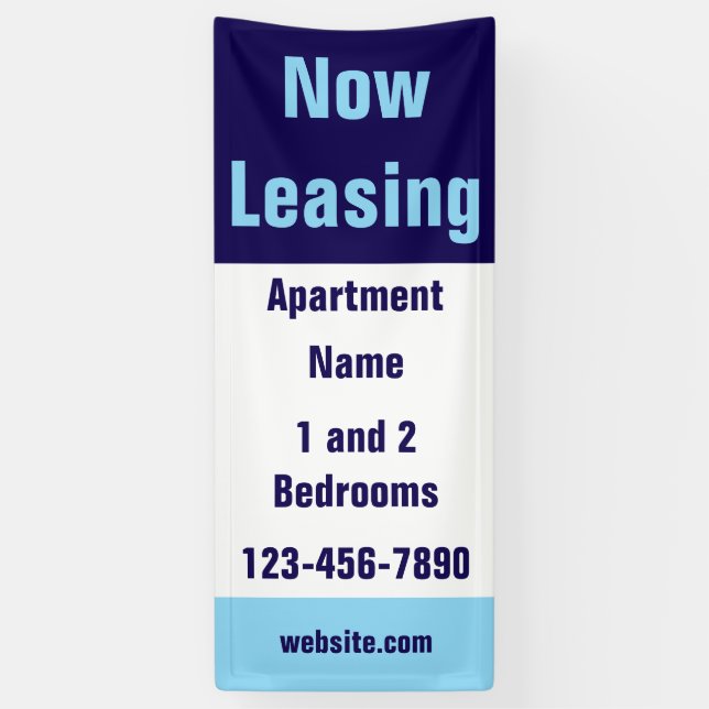 Now Leasing Apartment Name Light Dark Blue & White Banner (Vertikal)