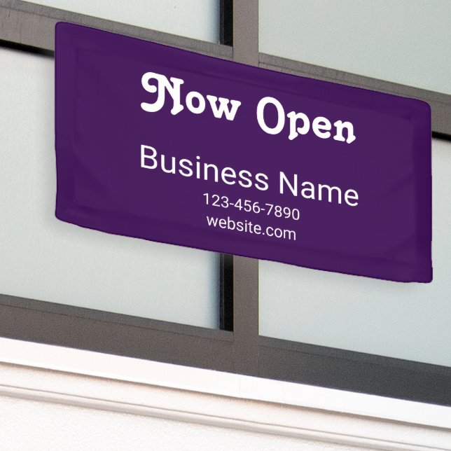 Now Open Business Name Phone Website Purple Banner (Äußeres Gebäude)