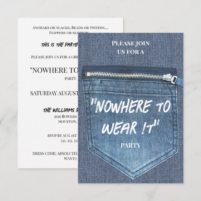 "Nowhere To Wear It" Party Einladung (Vorne/Hinten)